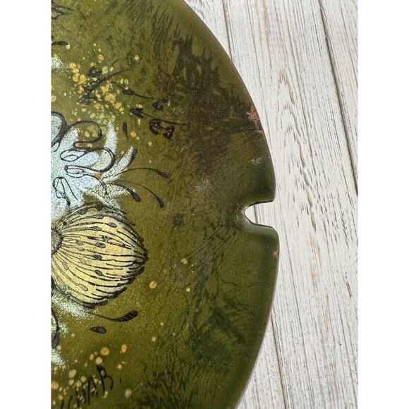 Vintage Sascha Brastoff MCM Enamel Copper Green Floral Plate Ashtray LOT 3 - Picture 16 of 16